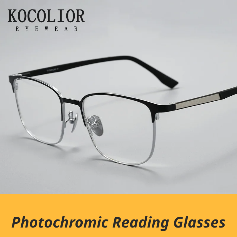 Kocolior Unisex Full Rim Square Tr 90 Alloy Photochromic Reading Glasses 461018