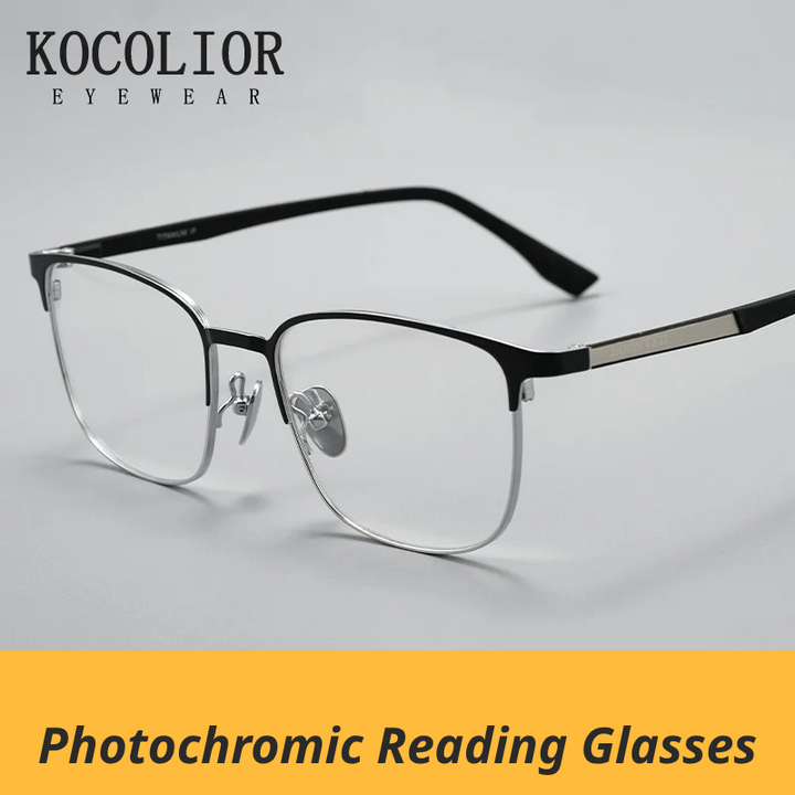 Kocolior Unisex Full Rim Square Tr 90 Alloy Photochromic Reading Glasses 461018