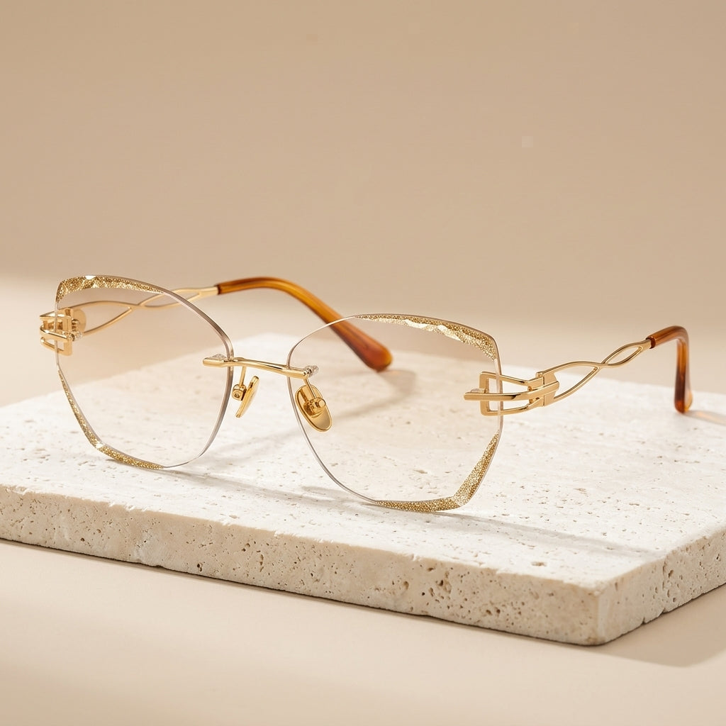 Chashma Ottica Women's Rimless Butterfly Titanium Eyeglasses 880224 - Gold Brown