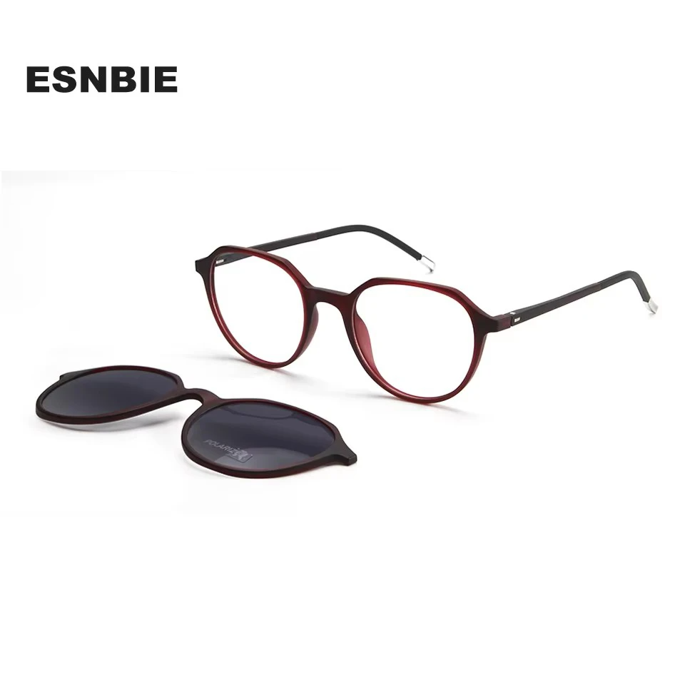 Esnbie Women's Full Rim Oval Tr 90 Titanium Eyeglasses Clip On Sunglasses 70991