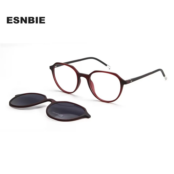 Esnbie Women's Full Rim Oval Tr 90 Titanium Eyeglasses Clip On Sunglasses 70991