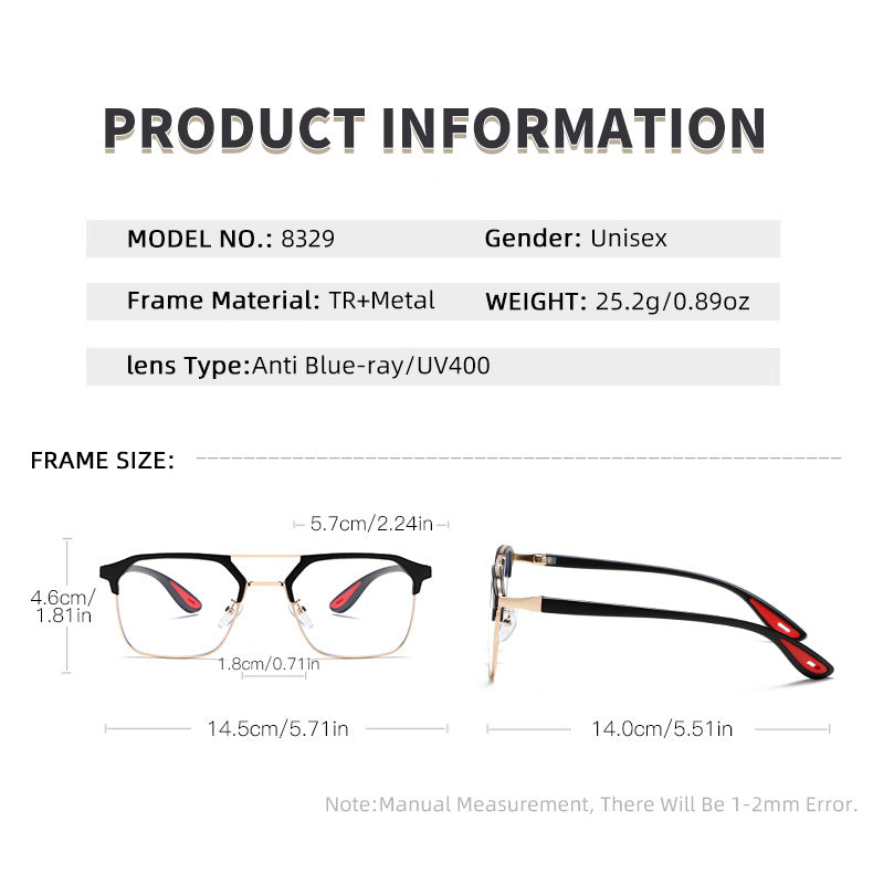 Kocolior Unisex Full Rim Square Tr 90 Alloy Double Bridge Photochromic Reading Glasses 968329 — view 2 | Kocolior at FuzWeb