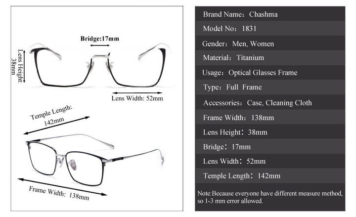 Chashma Ochki Womens Full Rim Square Titanium Eyeglasses 18317 — view 1 | Chashma Ochki at FuzWeb