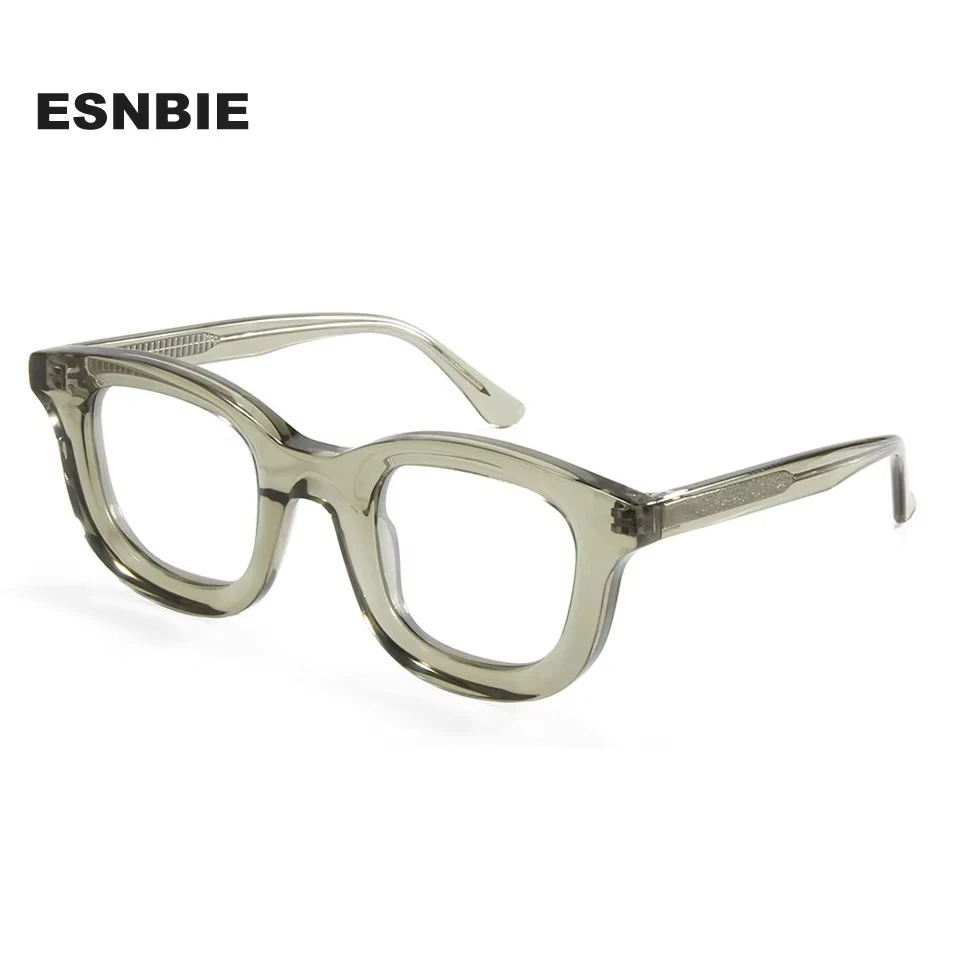 Esnbie Unisex Full Rim Round Square Thick Acetate Eyeglasses 23004