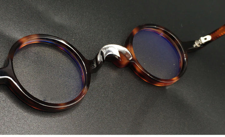 Yujo Unisex Full Rim Small Round 34mm Handcrafted Acetate Eyeglasses.