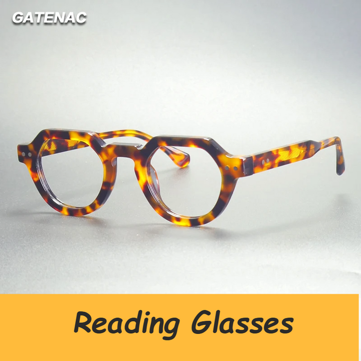 Gatenac Unisex Full Rim Flat Top Oval Acetate Reading Glasses G66311