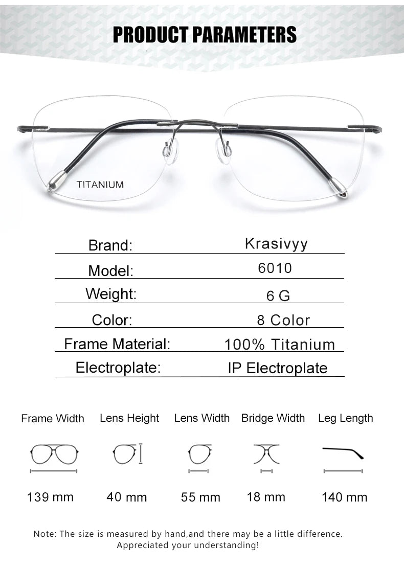 Krasivyy Unisex Rimless Square Titanium Eyeglasses Kr6010 — view 14 | Krasivyy at FuzWeb