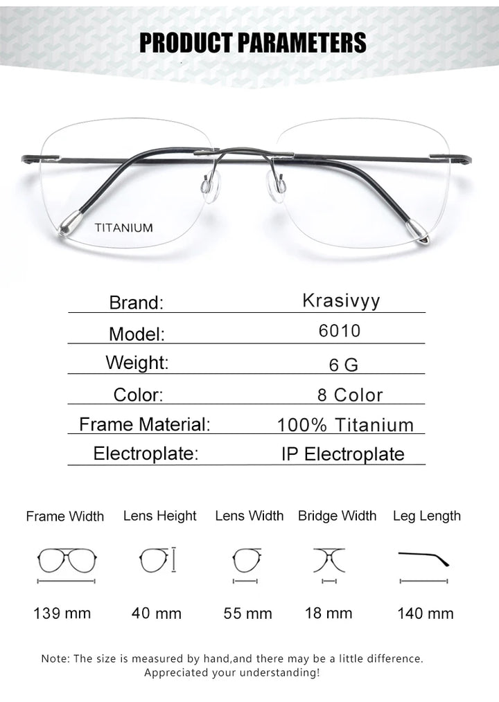 Krasivyy Unisex Rimless Square Titanium Eyeglasses Kr6010 — view 14 | Krasivyy at FuzWeb