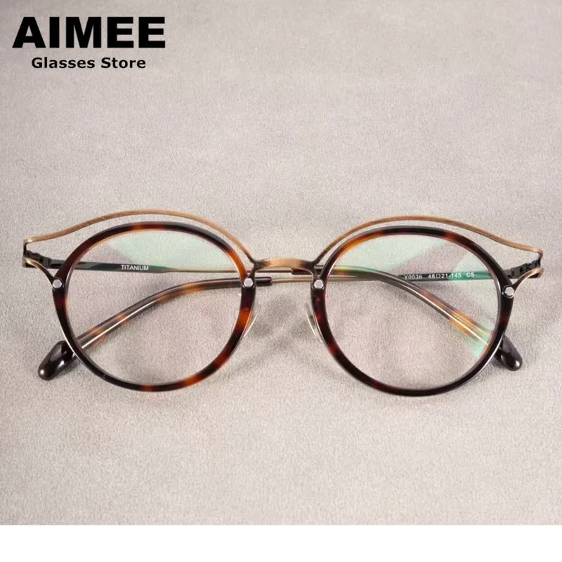 Aimee Women's Full Rim Round Acetate Titanium Eyeglasses 690036