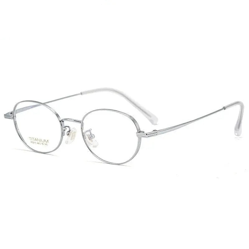 Chashma Ottica Unisex Full Rim Small Round Titanium Eyeglasses 5015 - Silver