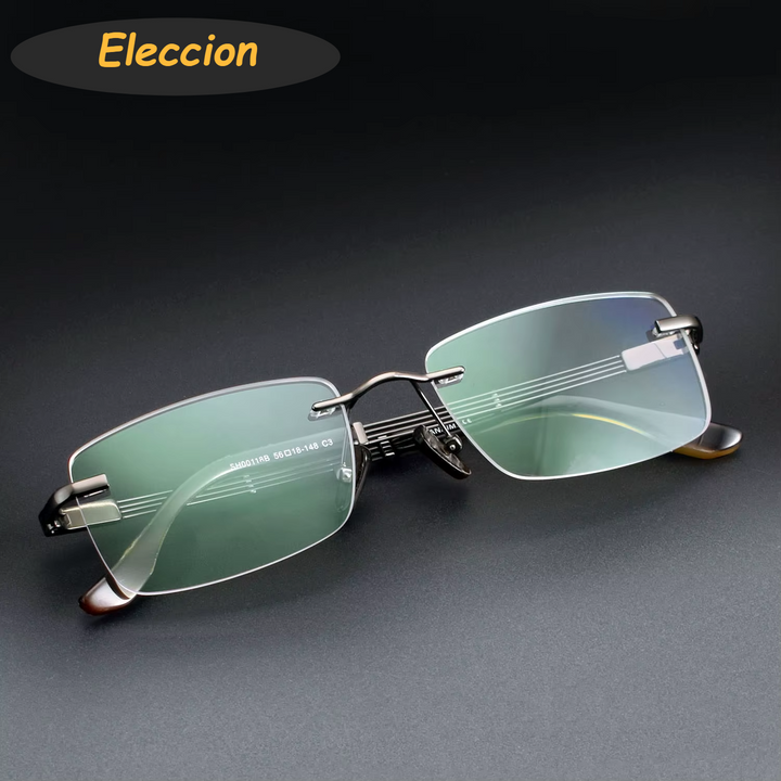 Eleccion Unisex Rimless Square Titanium Ox Horn Temple Eyeglasses 94118