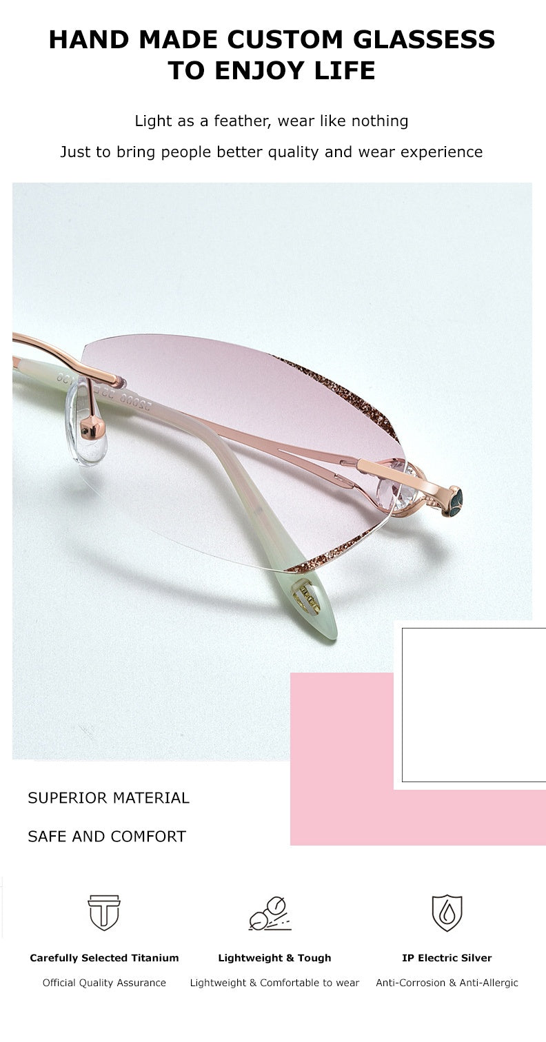 Chashma Ochki Womens Rimless Oval Square Titanium Eyeglasses 52006 — view 2 | Chashma Ochki at FuzWeb