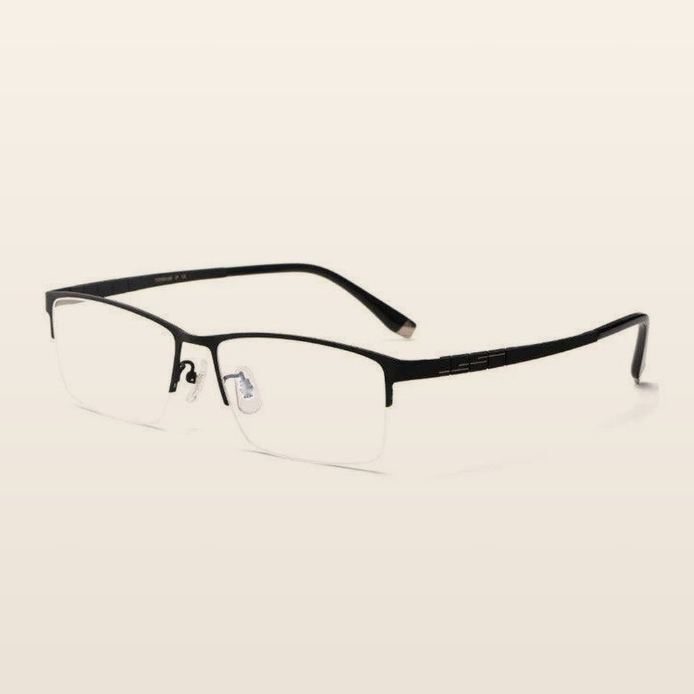 Chashma Ottica Men's Semi Rim Big Square Titanium Eyeglasses 422021 - Black