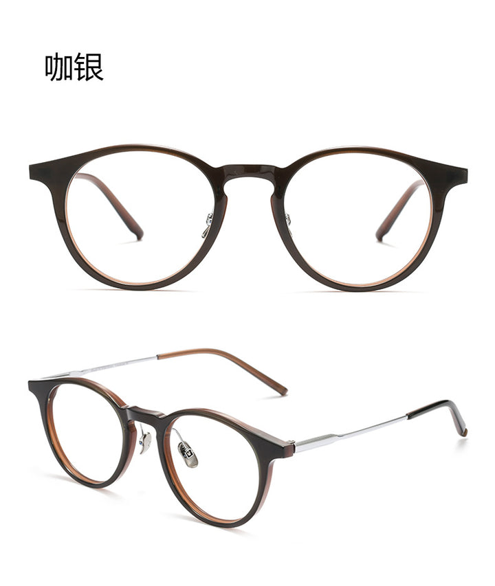Bclear Unisex Full Rim Round Square Acetate Titanium Eyeglasses 298111.