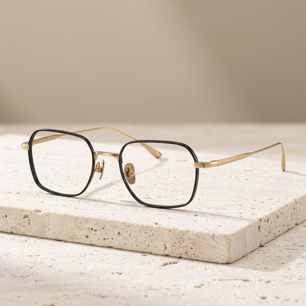 Chashma Ottica Women's Full Rim Square Titanium Eyeglasses 503118 - Black Gold
