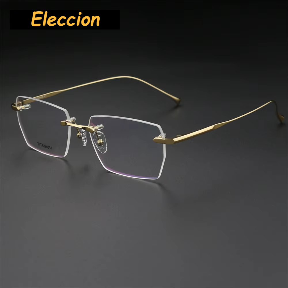 Eleccion Men's Rimless Square Polygon Titanium Eyeglasses 42324 Rimless Eleccion Gold