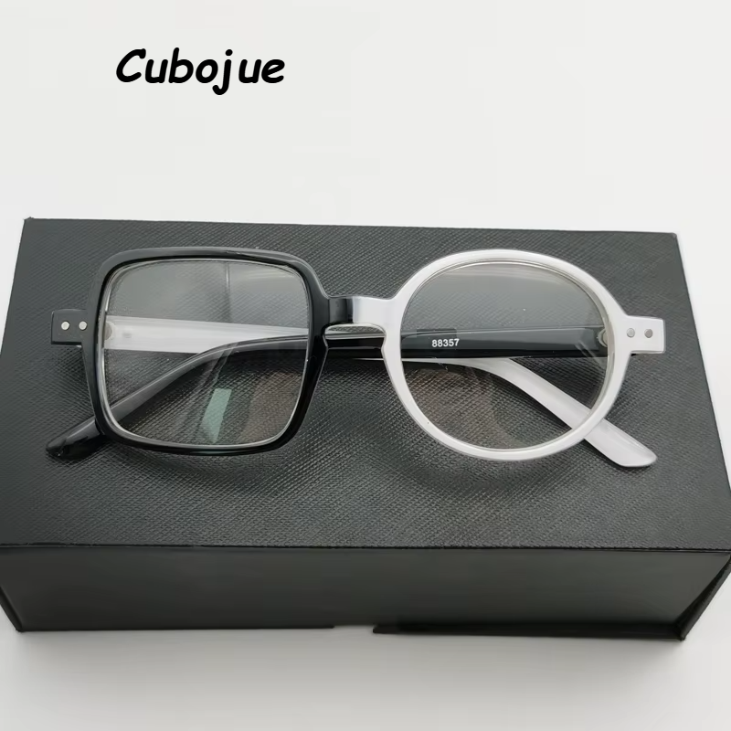 Cubojue Unisex Full Rim Square Round Tr 90 Titanium Reading Glasses 822007