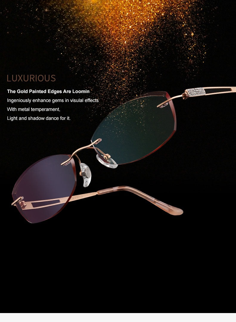 Chashma Ottica Women's Rimless Oval Rectangle Titanium Eyeglasses Tinted Lenses 6048.