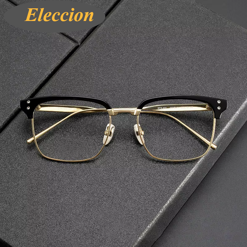 Eleccion Unisex Full Rim Square Acetate Titanium Eyeglasses 84431