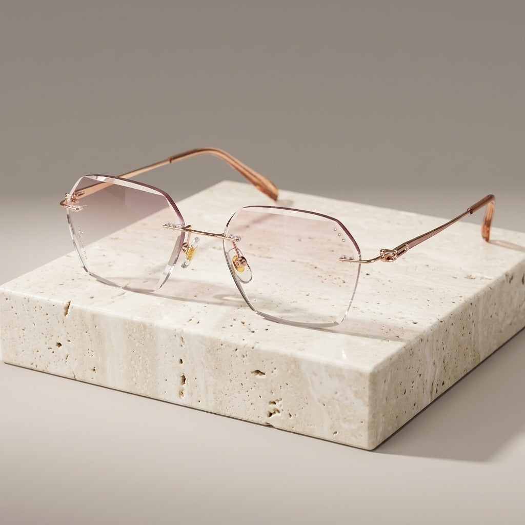 Chashma Ottica Women's Rimless Polygon Titanium Eyeglasses 416005 - Rose Gold
