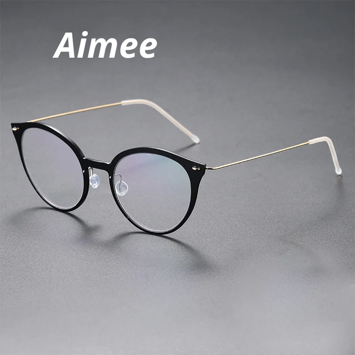 Aimee Women's Full Rim Round Cat Eye Acetate Titanium Eyeglasses 396548