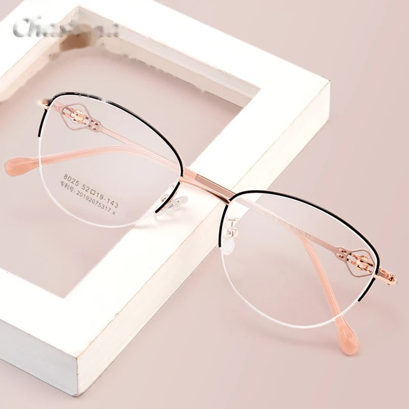 Chashma Ochki Womens Semi Rim Square Cat Eye Stainless Steel Eyeglasses 8025 — view 6 | Chashma Ochki at FuzWeb