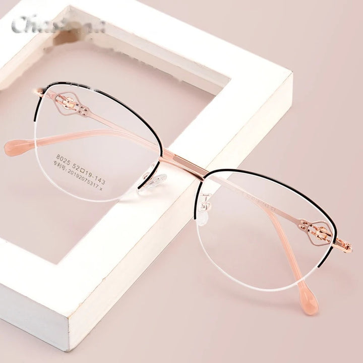 Chashma Ochki Womens Semi Rim Square Cat Eye Stainless Steel Eyeglasses 8025 — view 6 | Chashma Ochki at FuzWeb