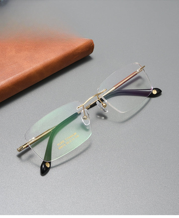 Chashma Ochki Mens Rimless Square Titanium Rosewood Eyeglasses 899910 — view 3 | Chashma Ochki at FuzWeb