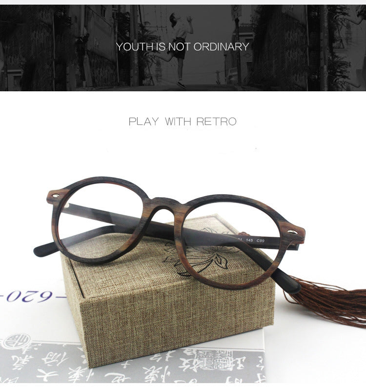Hdcrafter Unisex Full Rim Round Oval Wood Metal Frame Eyeglasses 4237 — view 1 | Hdcrafter Eyeglasses at FuzWeb