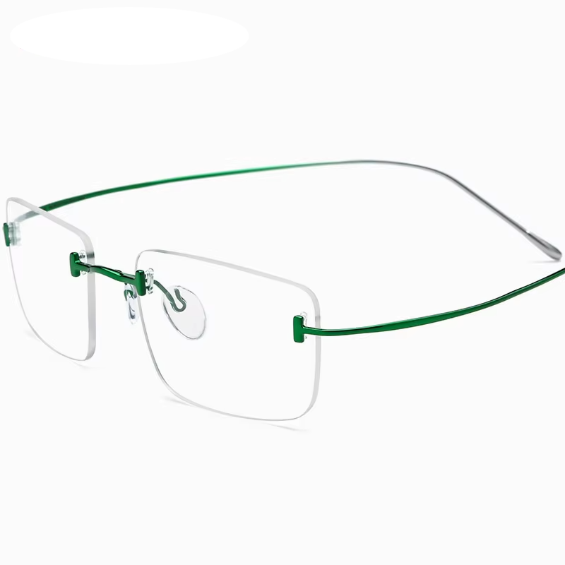 Eleccion Women's Rimless Square Titanium Eyeglasses 185871 Rimless Brightzone Green - Silver