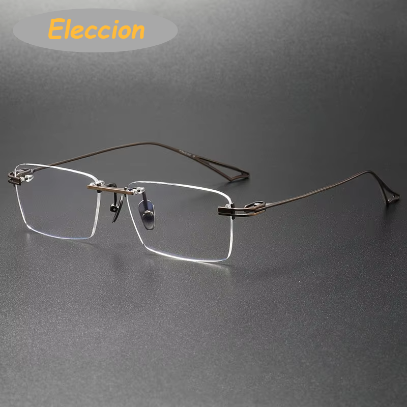 Eleccion Unisex Rimless Square Titanium Eyeglasses 14034