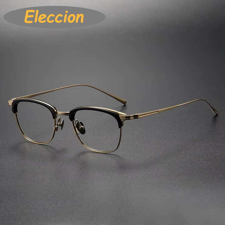 Eleccion Unisex Full Rim Square Titanium Acetate Eyetglasses 94226 Full Rim Eleccion Black - Gold