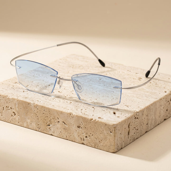 Chashma Ottica Men Rimless Titanium Eyeglasses 60744 - Silver with Blue