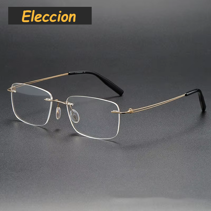 Eleccion Women's Rimless Square Titanium Eyeglasses 40959 Rimless Eleccion Gold