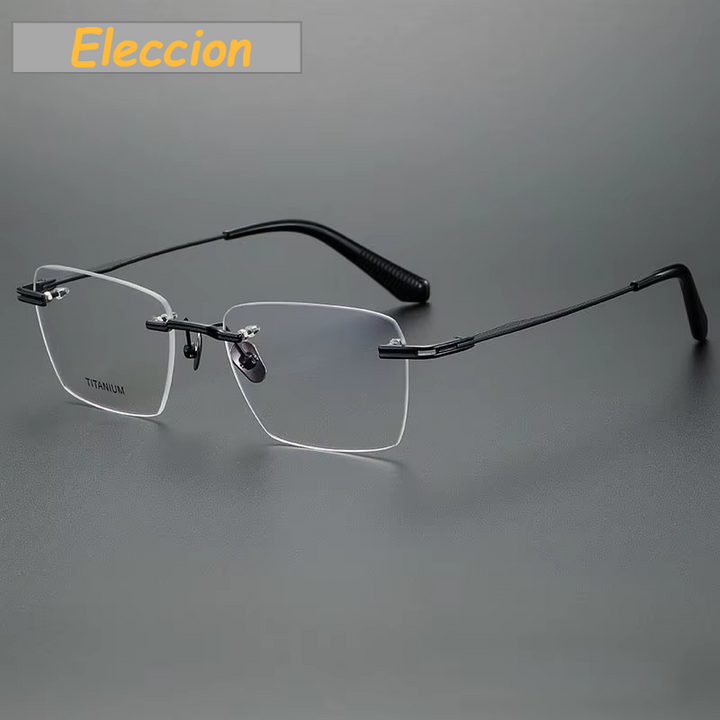 Eleccion Men's Rimless Square Polygon Titanium Eyeglasses 480957 Rimless Eleccion Black