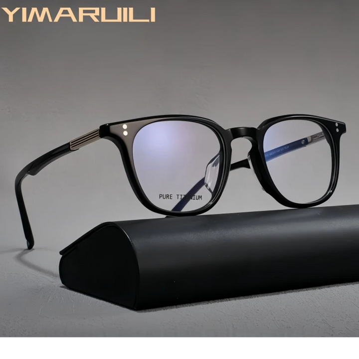 Yimaruili Unisex Full Rim Oval Acetate Titanium Eyeglasses 322003