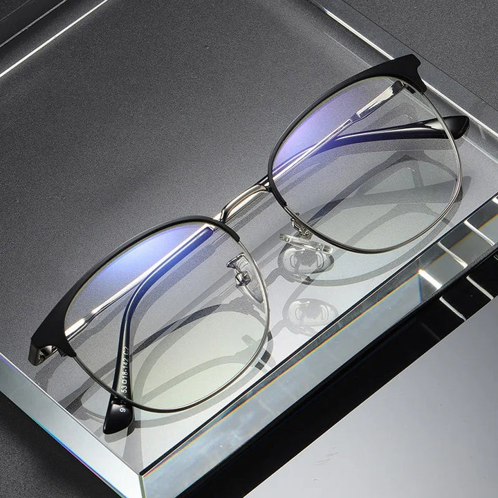 Kocolior Unisex Full Rim Square Acetate Alloy Brow Line Eyeglasses 9123 — view 1 | Kocolior at FuzWeb