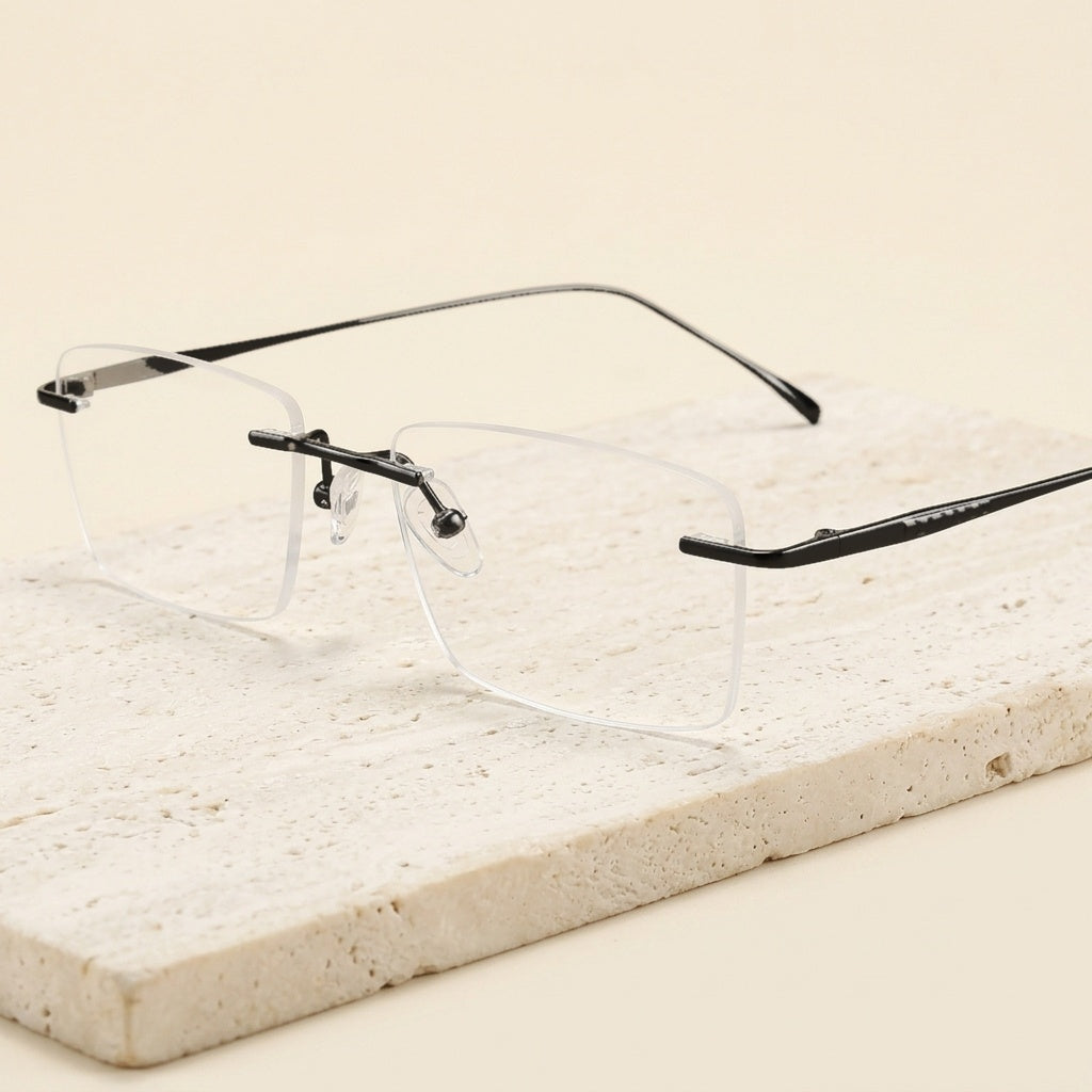 Chashma Ottica Unisex Rimless Square Titanium Eyeglasses 409069 - Black