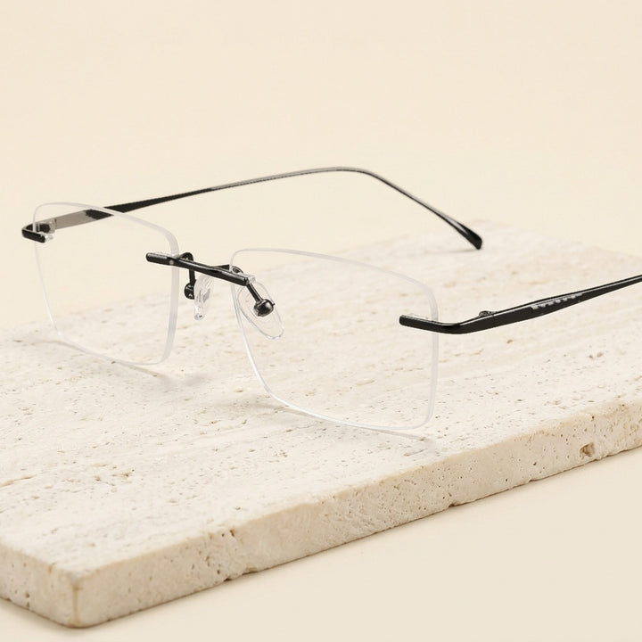 Chashma Ottica Unisex Rimless Square Titanium Eyeglasses 409069 - Black