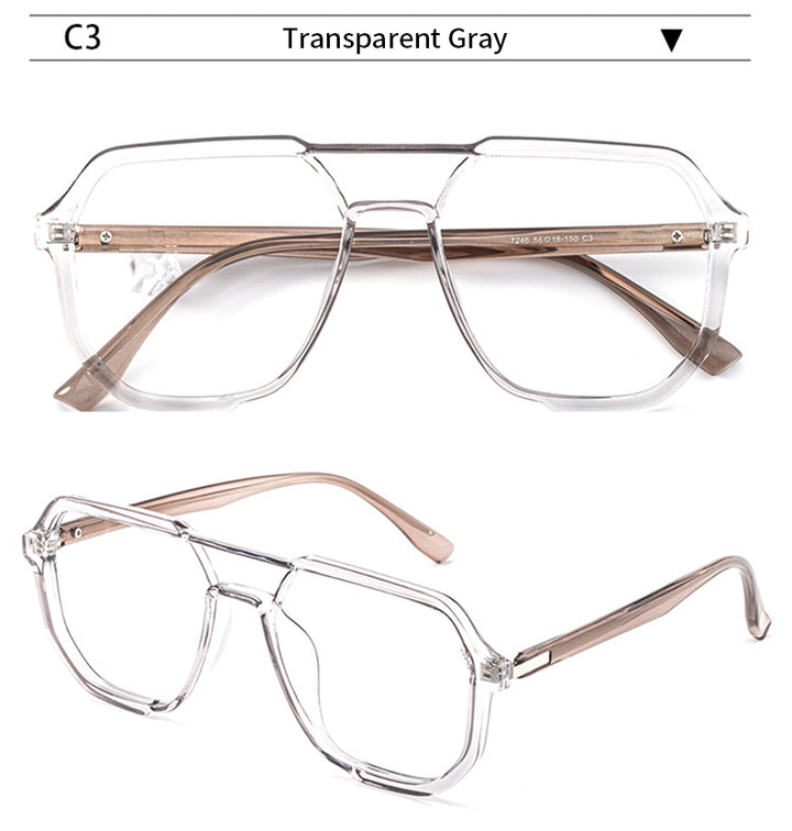 Xbora Unisex Full Rim Square Double Bridge Tr 90 Alloy Eyeglasses 7246.