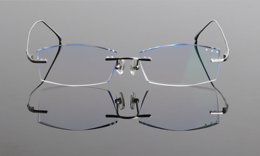 Chashma Ottica Mens Rimless Square Titanium Eyeglasses 85086 — view 1 | Chashma Ottica at FuzWeb