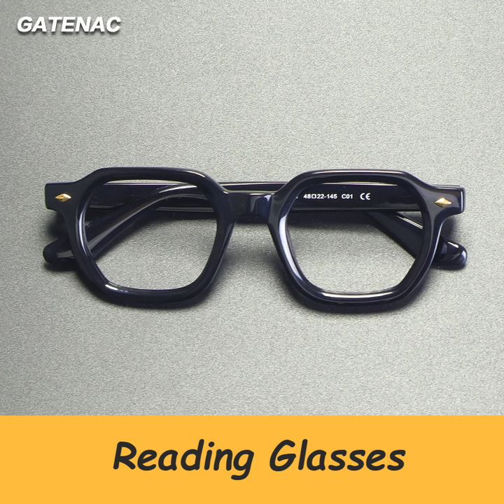 Gatenac Unisex Full Rim Polygon Square Acetate Reading Glasses G1157