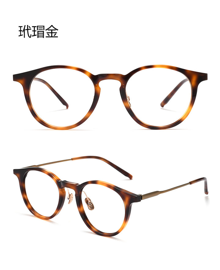 Bclear Unisex Full Rim Round Square Acetate Titanium Eyeglasses 298111.