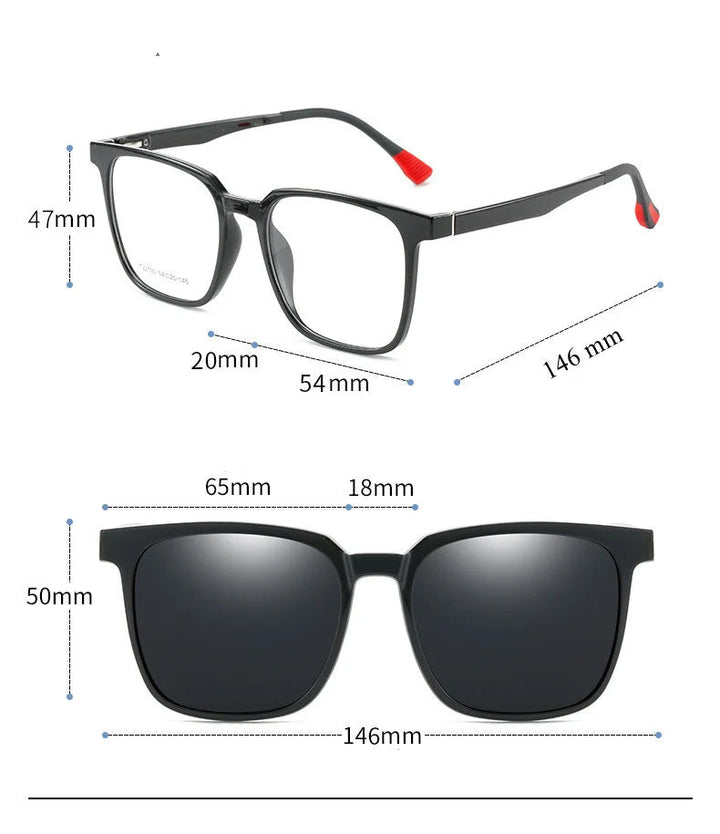 Chashma Ottica Unisex Full Rim Square Tr 90 Titanium Eyeglasses Clip On Sunglasses 21907 - Size Chart