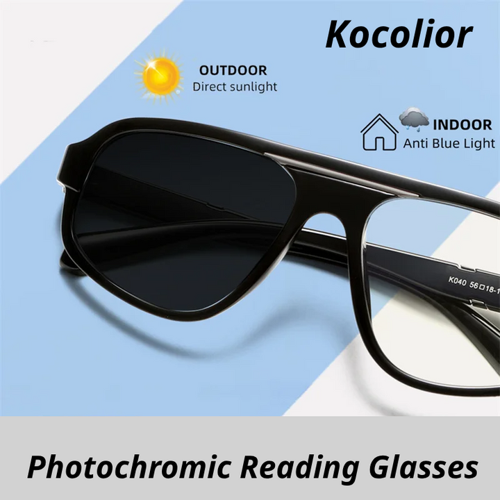 Kocolior Unisex Full Rim Square Tr 90 Photochromic Reading Glasses 627040