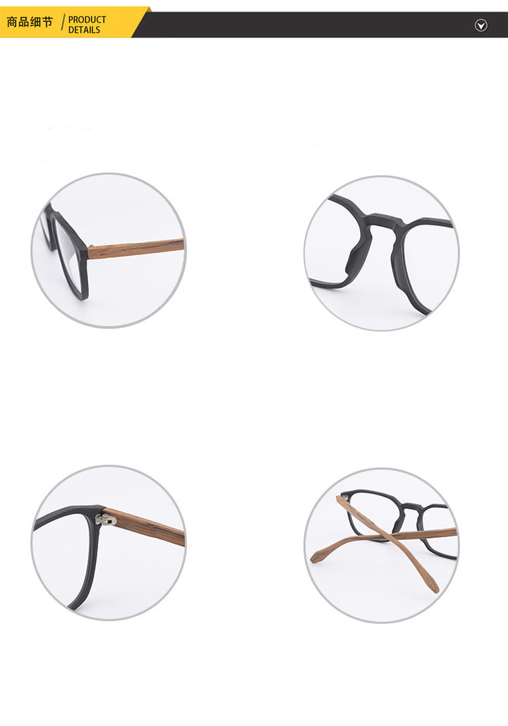 Hdcrafter Unisex Full Rim Square Wood Alloy Eyeglasses 1692.