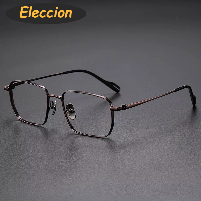 Eleccion Unisex Full Rim Polygon Square Titanium Eyeglasses 81013 Full Rim Eleccion Brown