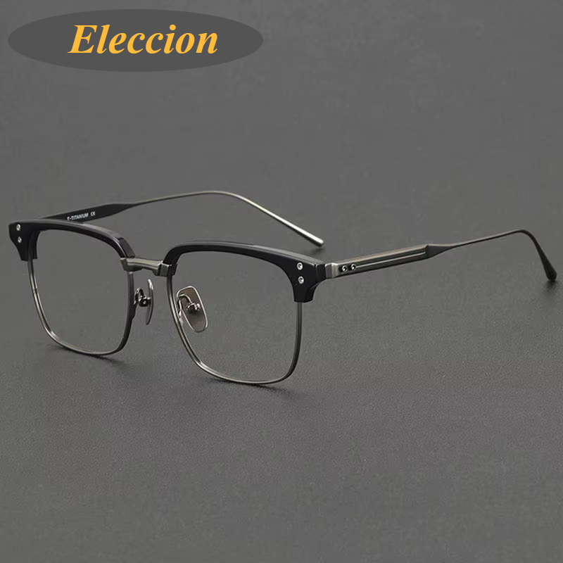 Eleccion Unisex Full Rim Square Acetate Titanium Eyeglasses 84431