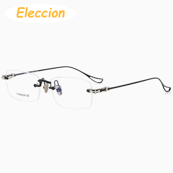 Eleccion Unisex Rimless Square Titanium Eyeglasses 16096 Rimless Eleccion Black