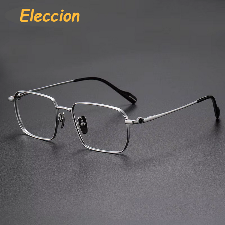 Eleccion Unisex Full Rim Polygon Square Titanium Eyeglasses 81013 Full Rim Eleccion Silver